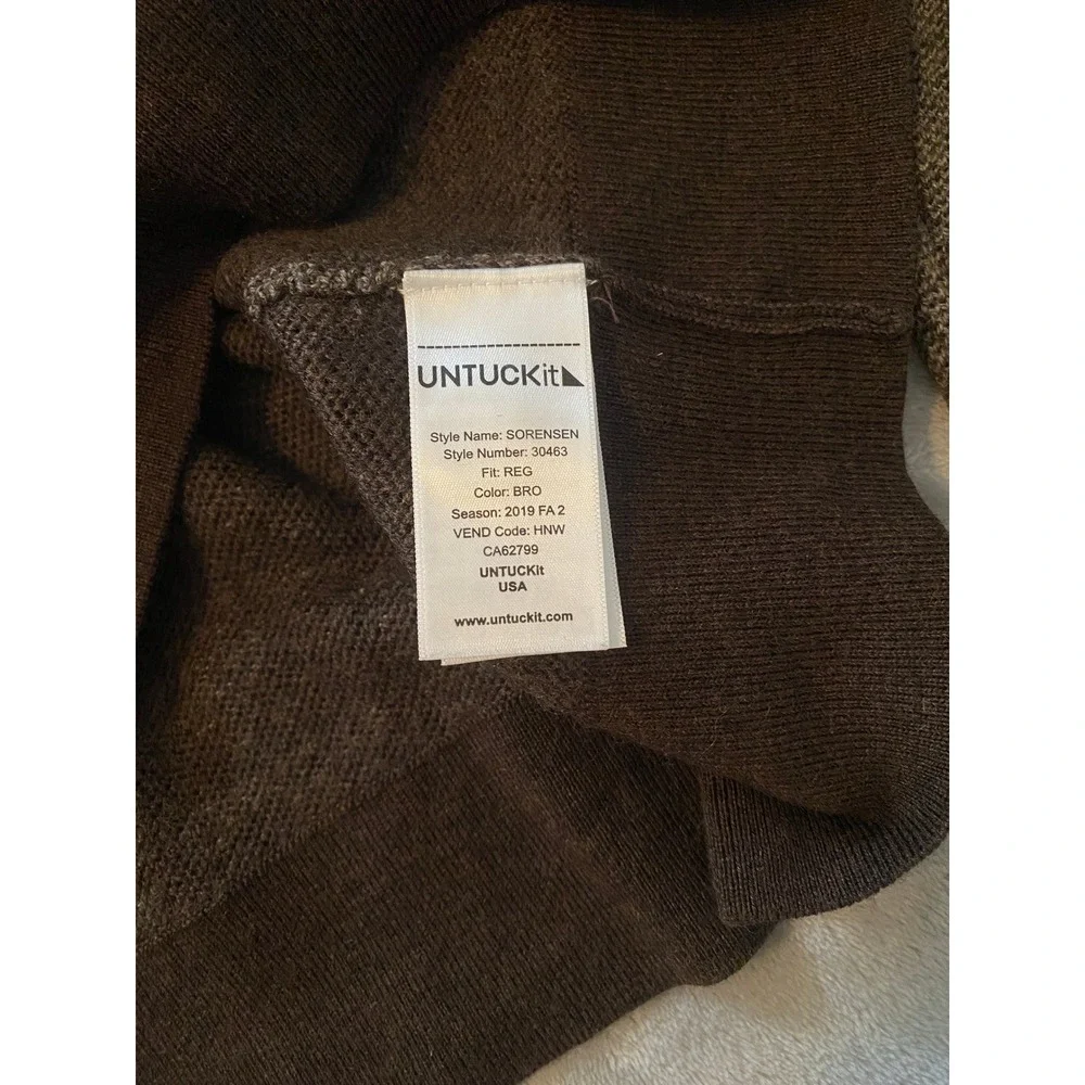 UNTUCKit Sweater Sz XL Brown Sorensen Merino Wool Mock Neck Button Knit Classic